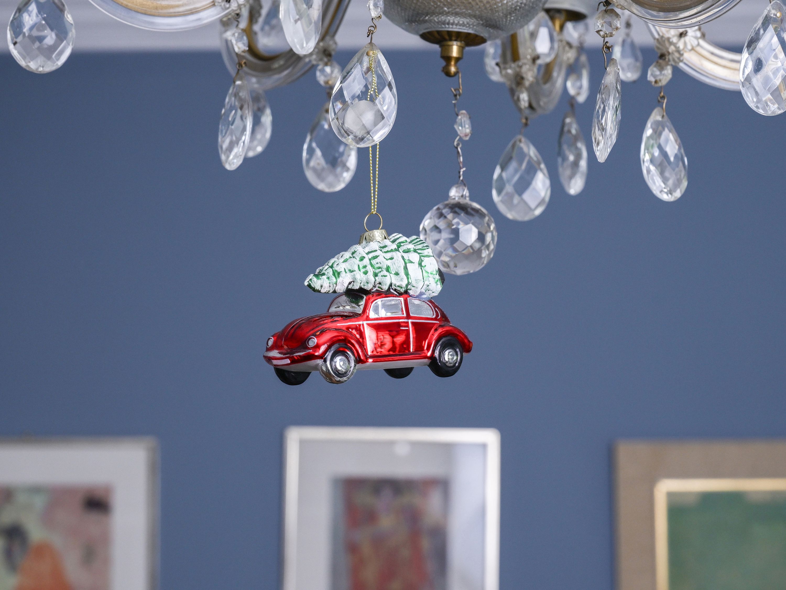 Colgante decorativo VW Escarabajo y adorno navideño de cristal en caja de regalo