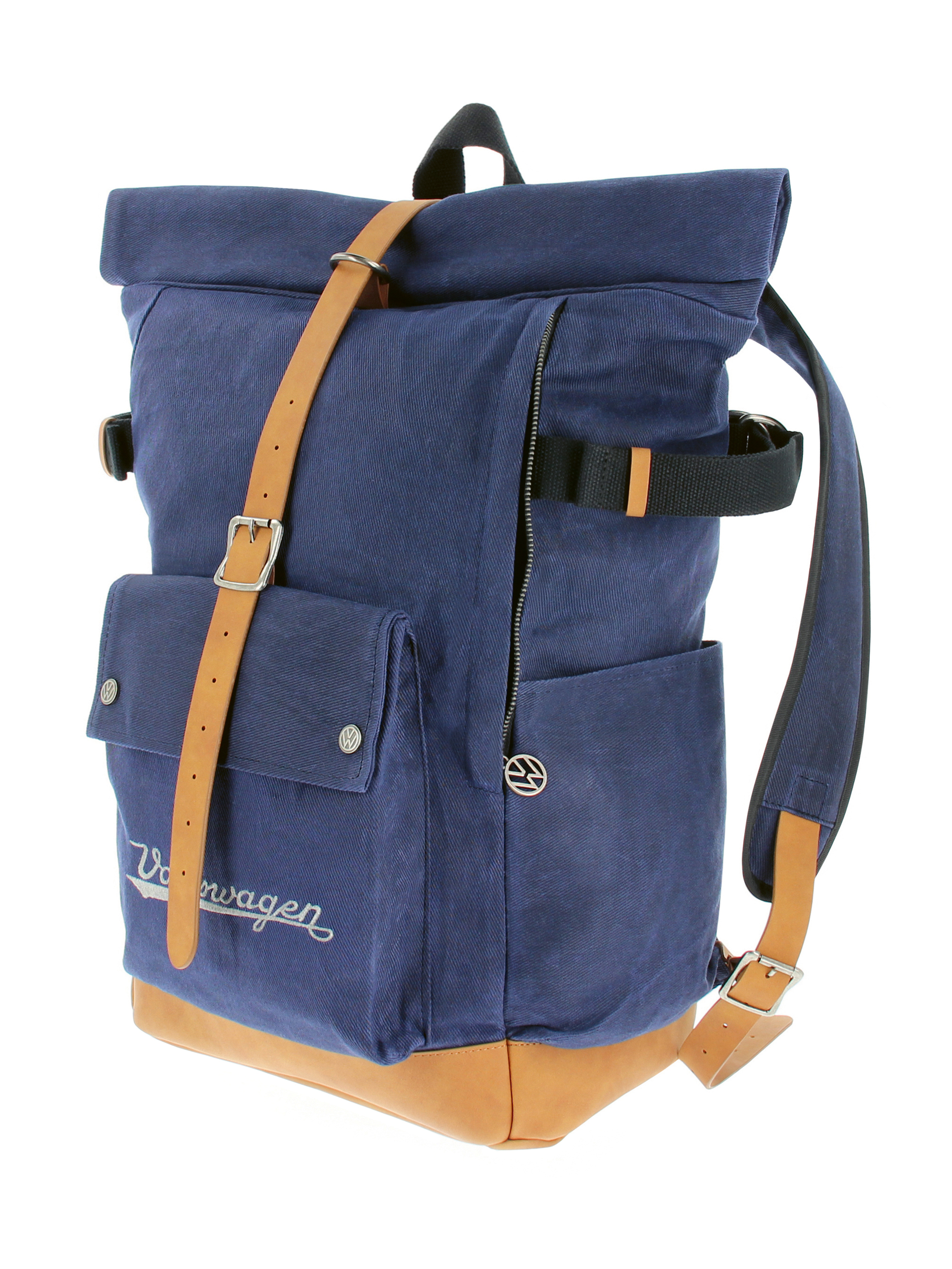 Rolltop Reise-Rucksack aus Rindsleder & gewachstem Segeltuch, wasserabweisend (25-35 Liter)