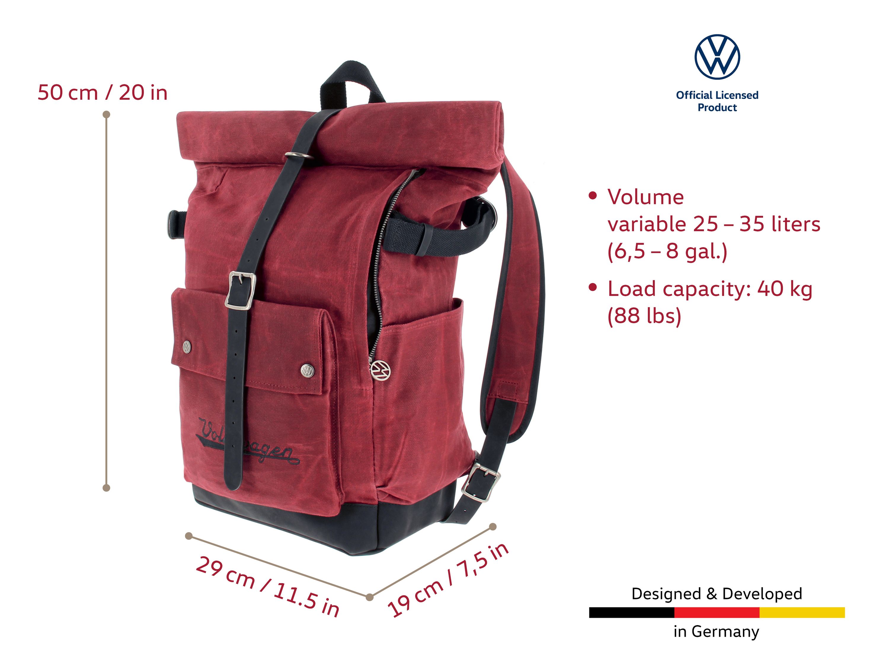 Rolltop Reise-Rucksack aus Rindsleder & gewachstem Segeltuch, wasserabweisend (25-35 Liter)