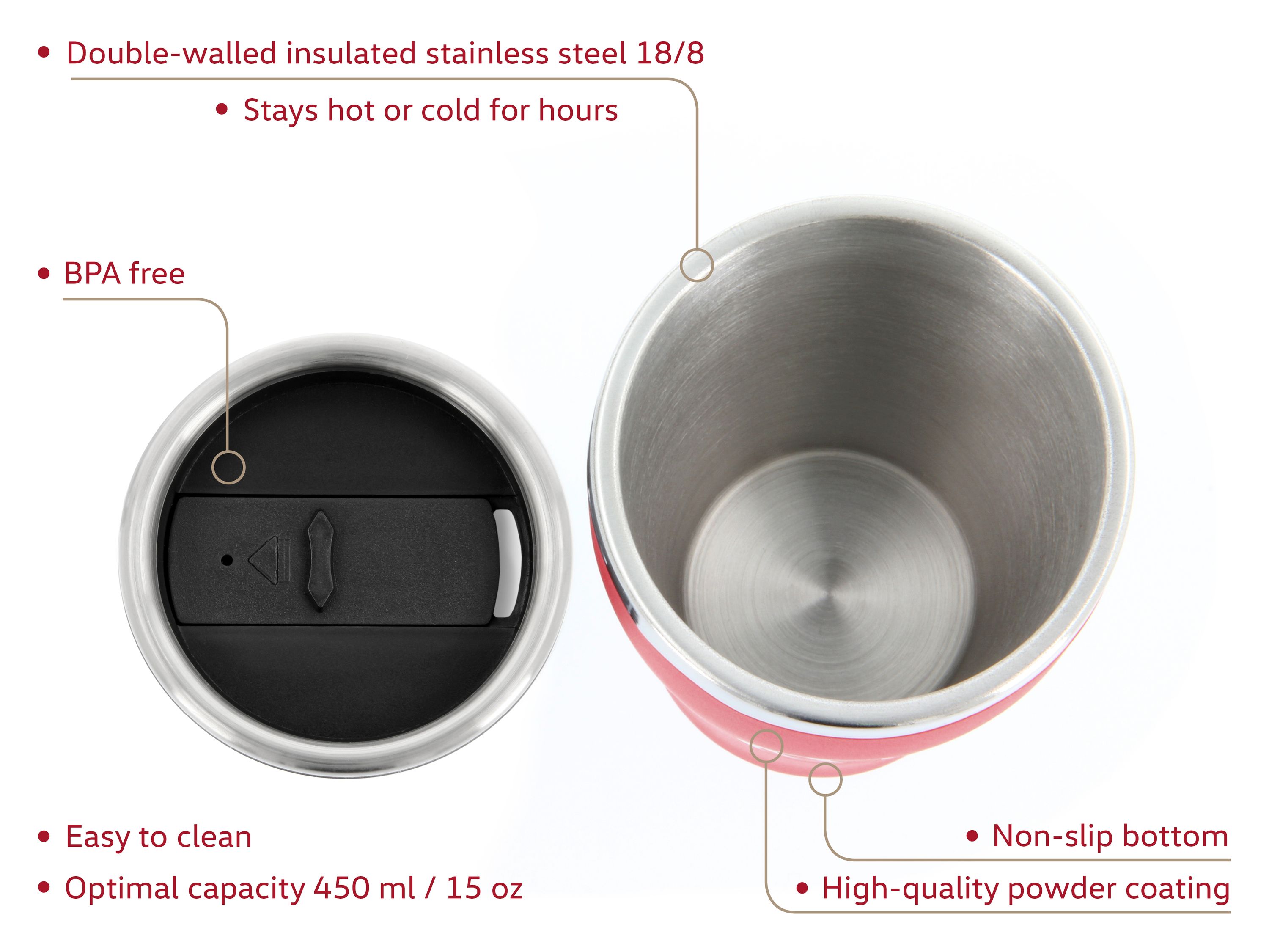 VW stainless steel thermo mug, double walled, 450ml
