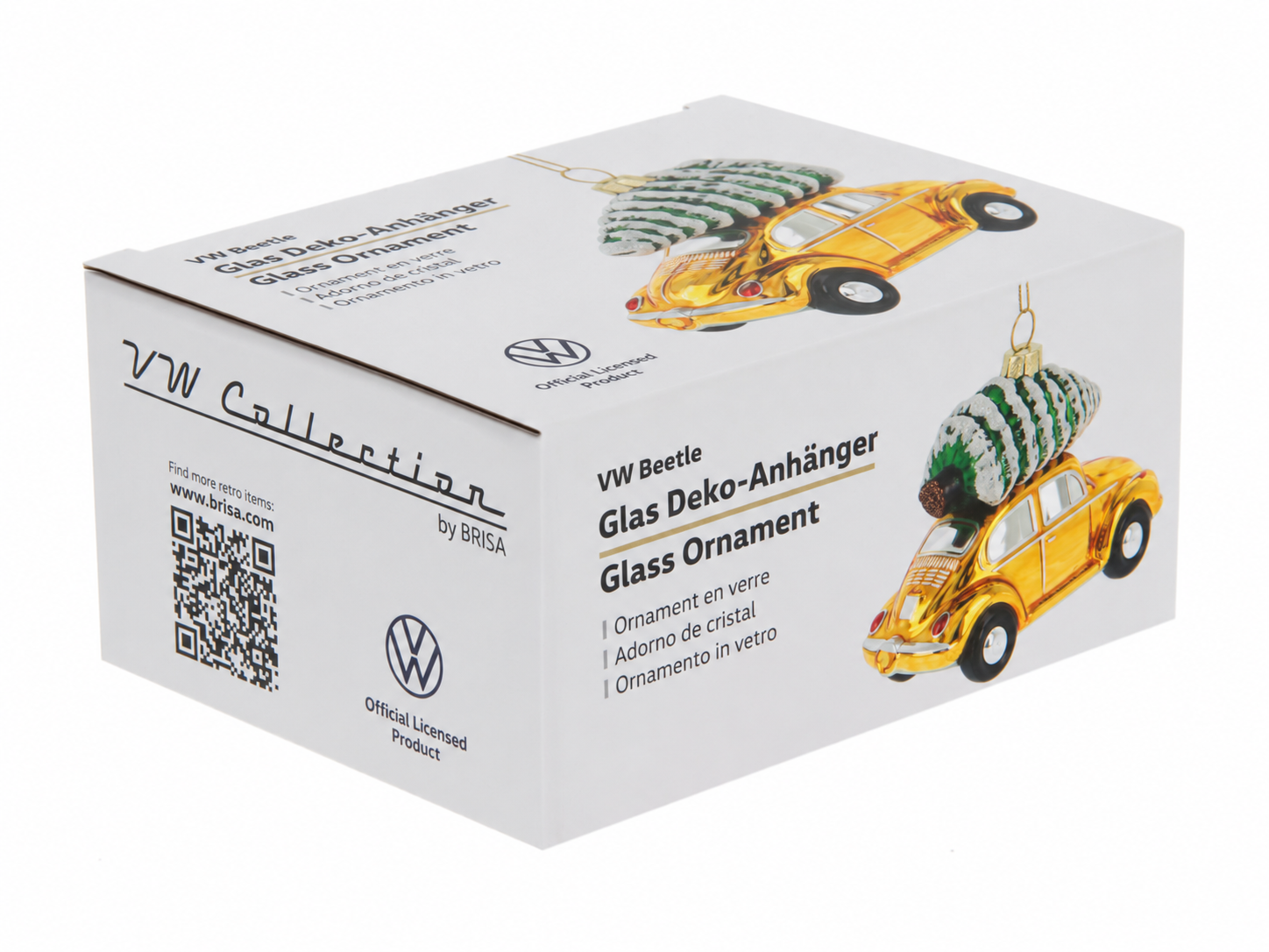 VW Beetle decorative pendant & glass Christmas ornament in gift box (Scale 1:40)