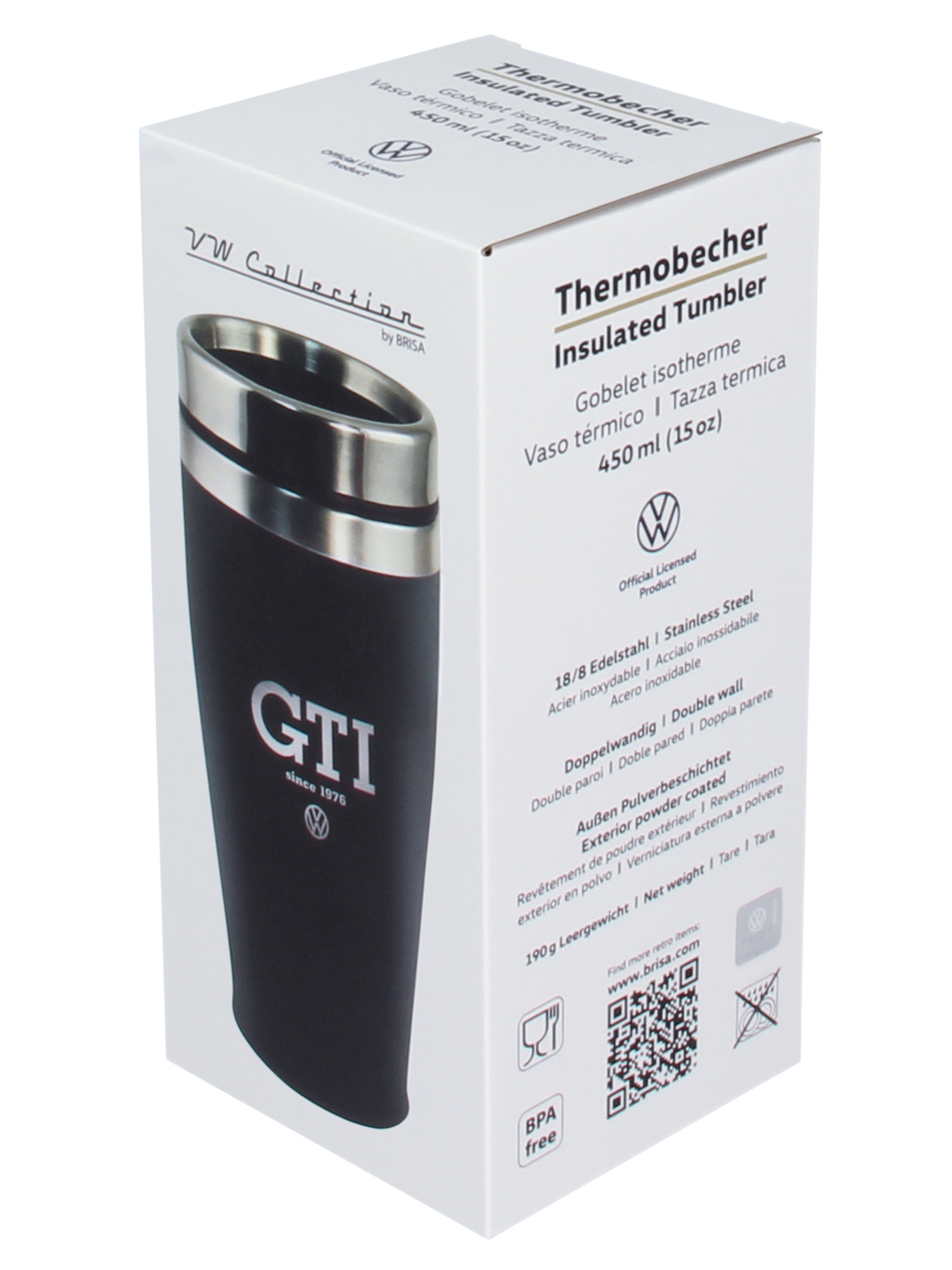 Taza térmica de acero inoxidable VW GTI, doble pared, 450 ml