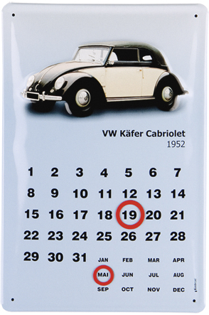 VW Käfer Blechkalender 20x30cm - Cabriolet 1952