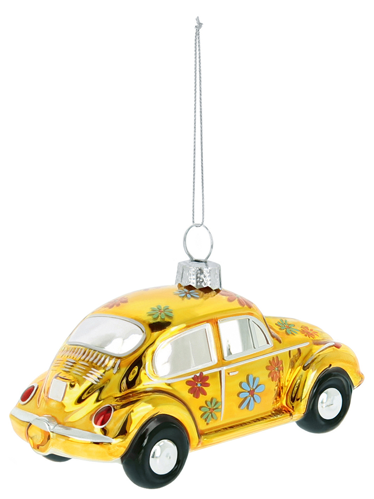 VW Beetle decorative pendant & glass Christmas ornament in gift box (Scale 1:40)