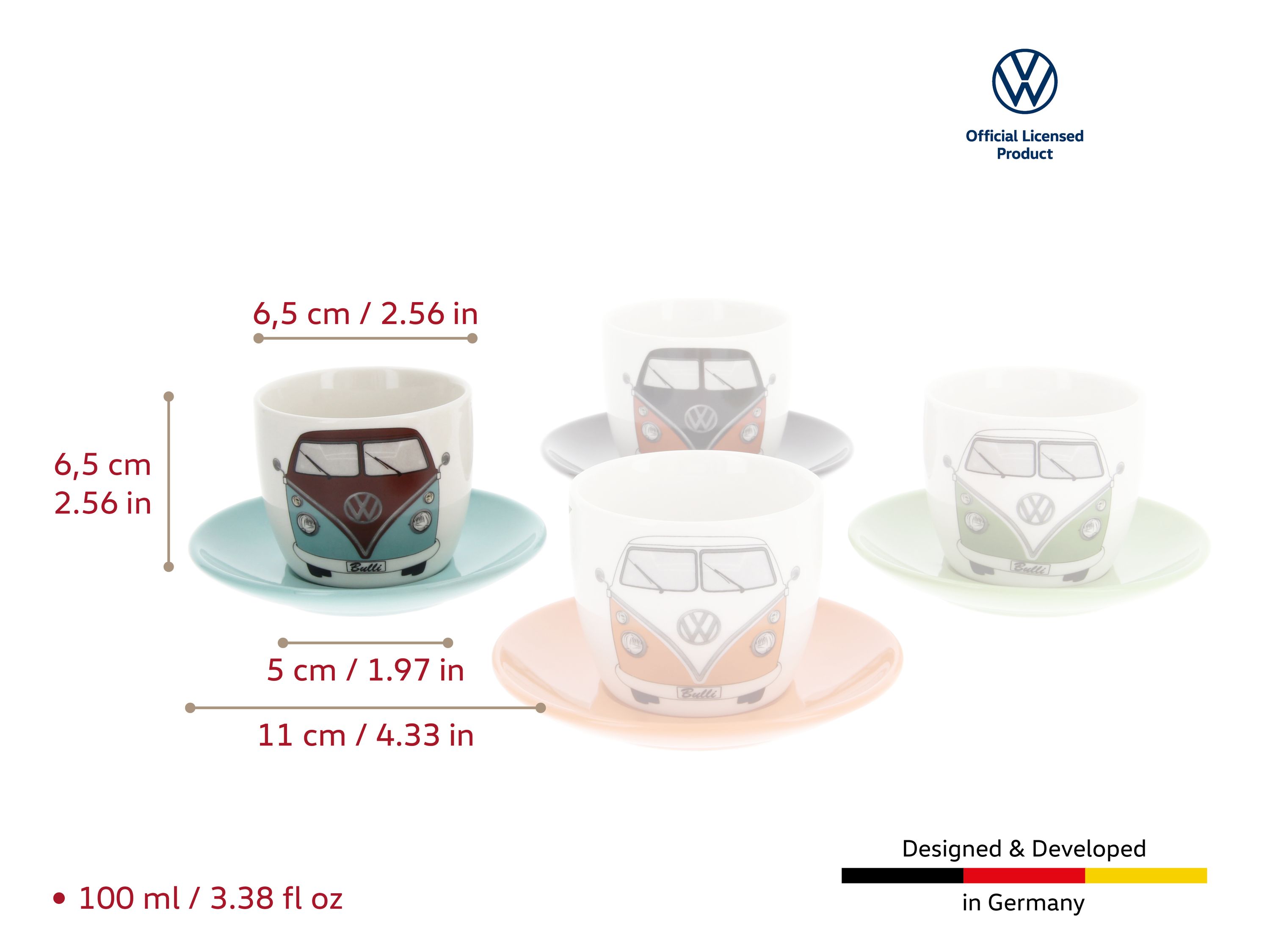 VW T1 Bus Espresso Cup 4-pc Set 100ml - front/4 colors