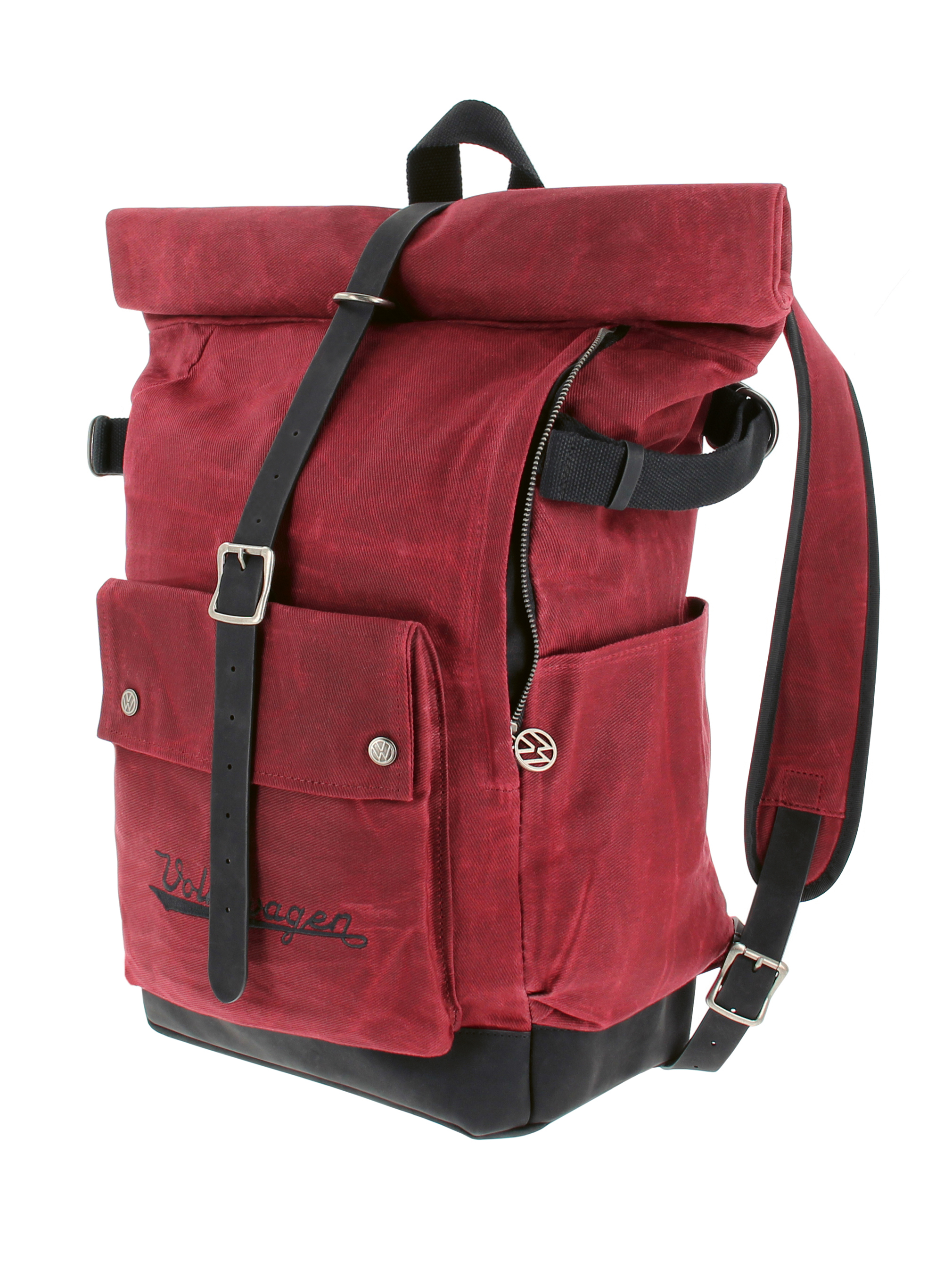 Rolltop Reise-Rucksack aus Rindsleder & gewachstem Segeltuch, wasserabweisend (25-35 Liter)
