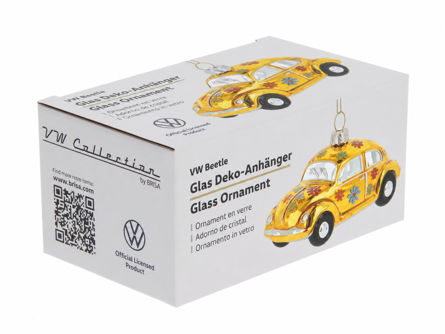 VW Beetle decorative pendant & glass Christmas ornament in gift box (Scale 1:40)