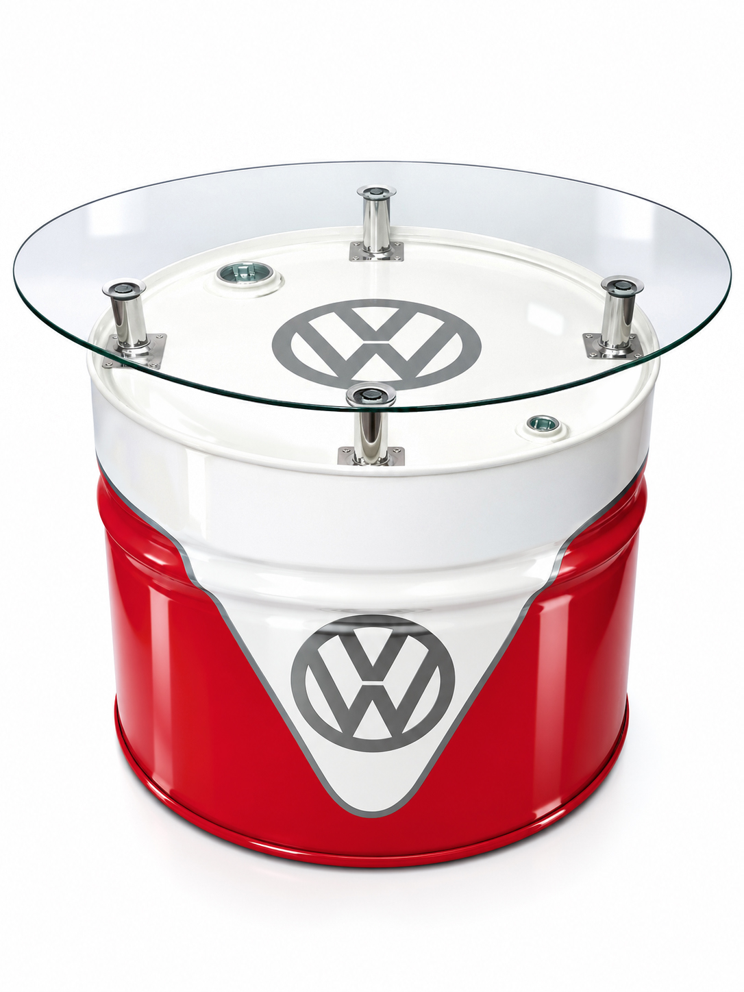VW T1 Bus oil barrel table in vintage look (red/white or blue/white)