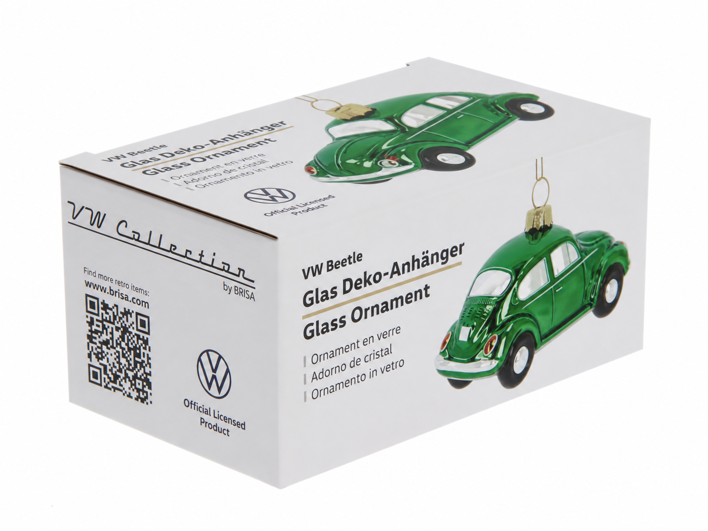 VW Beetle decorative pendant & glass Christmas ornament in gift box (Scale 1:40)