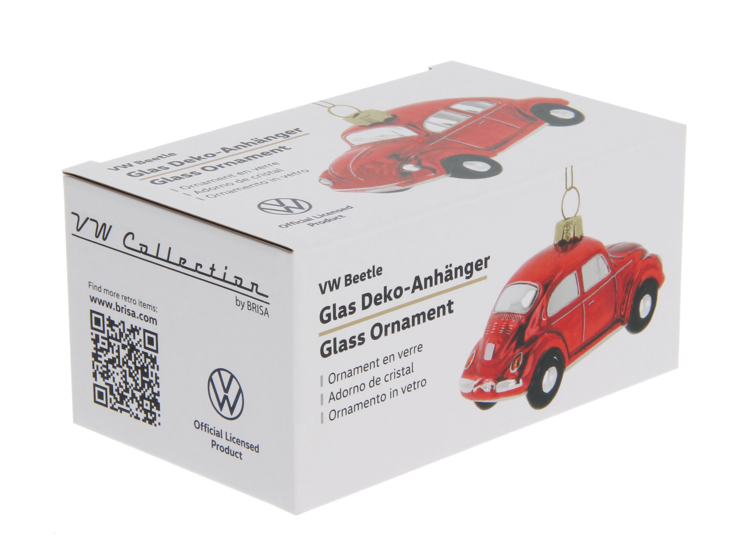 VW Beetle decorative pendant & glass Christmas ornament in gift box (Scale 1:40)