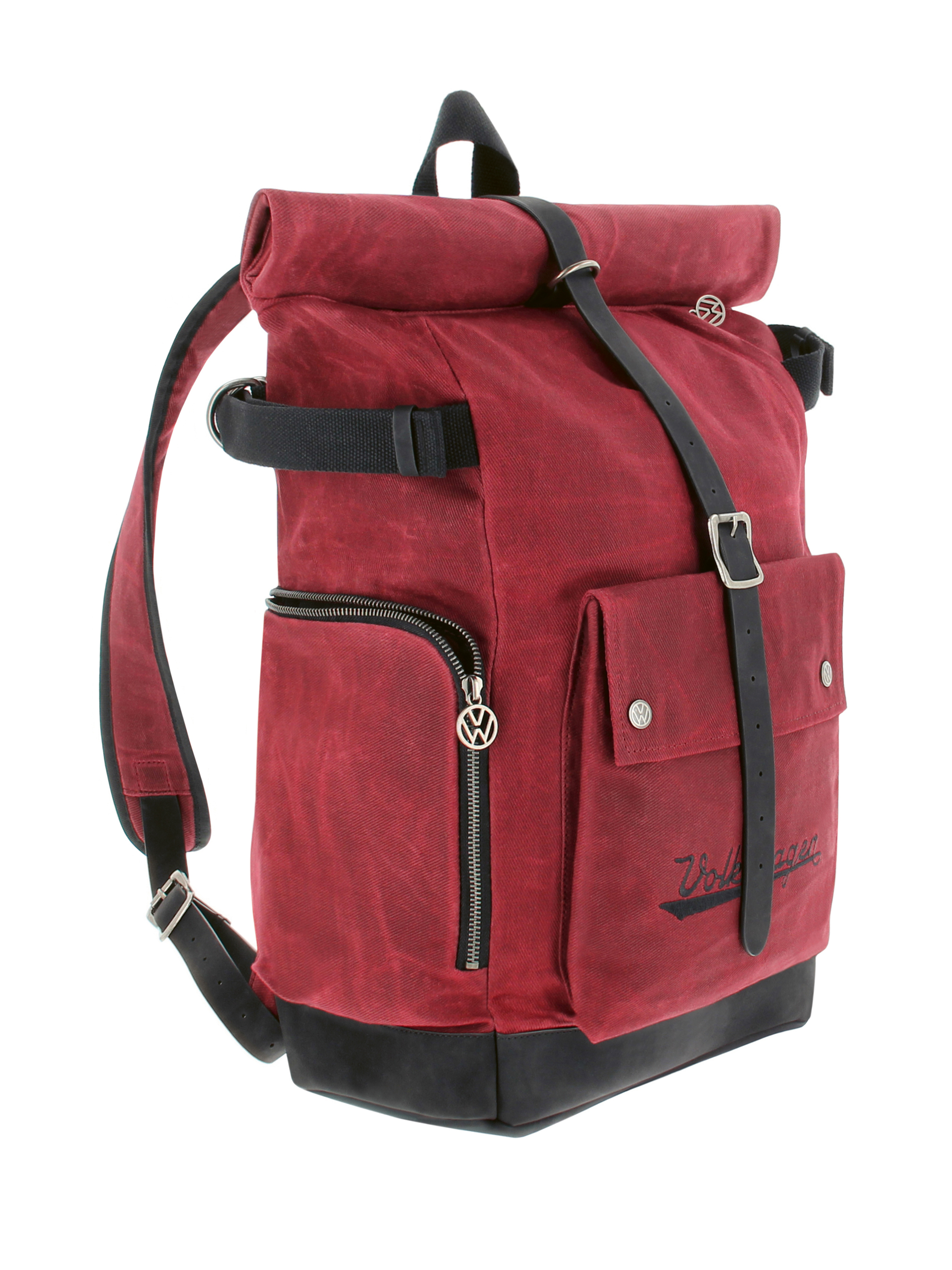 Rolltop Reise-Rucksack aus Rindsleder & gewachstem Segeltuch, wasserabweisend (25-35 Liter)