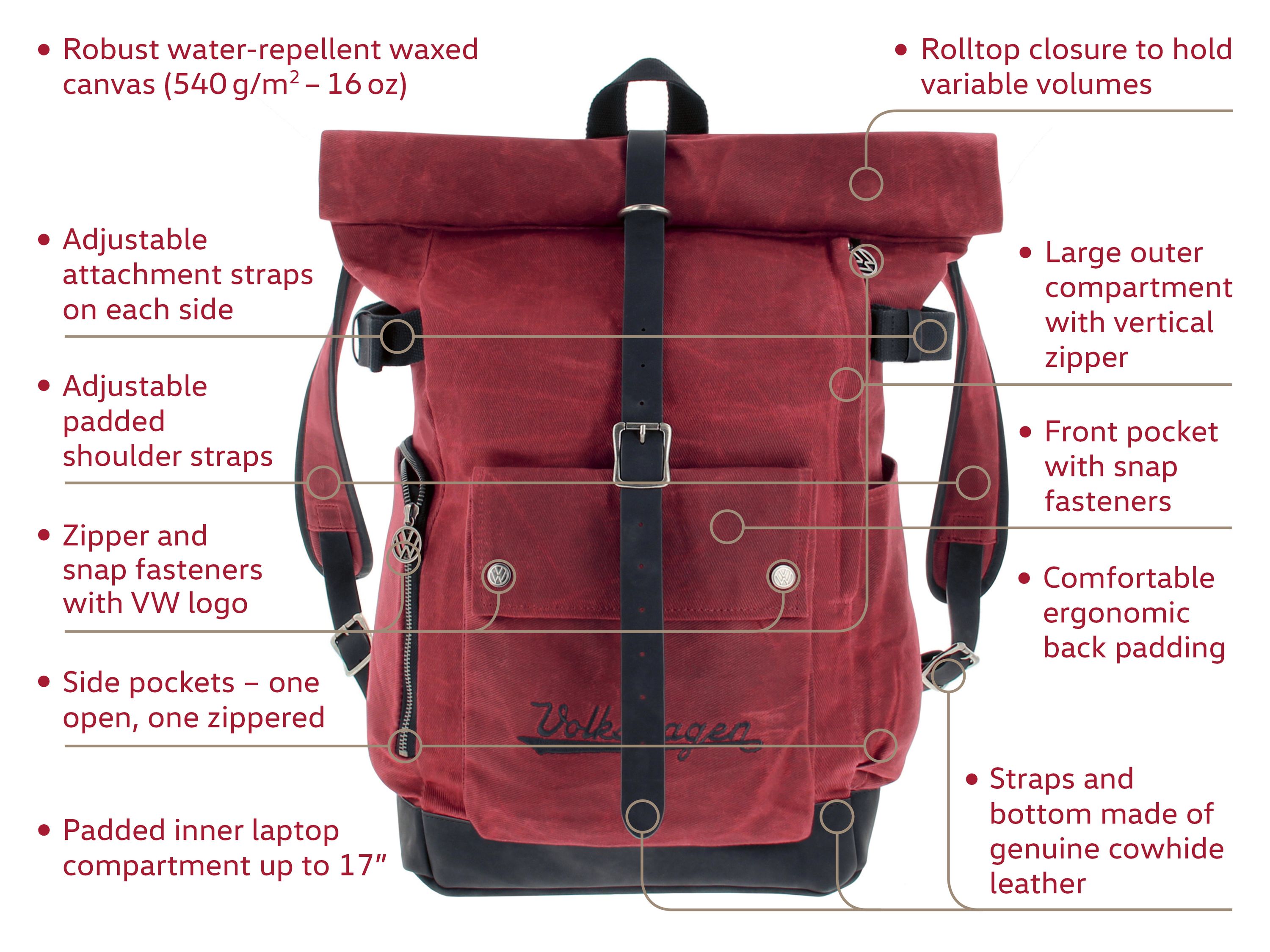 Rolltop Reise-Rucksack aus Rindsleder & gewachstem Segeltuch, wasserabweisend (25-35 Liter)