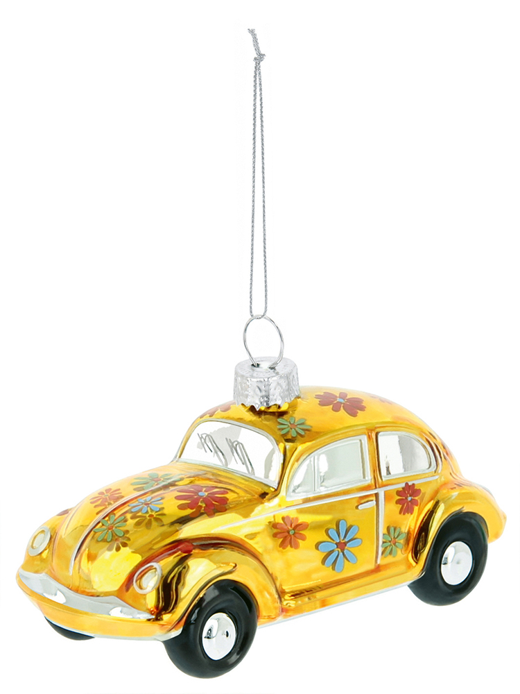 VW Beetle decorative pendant & glass Christmas ornament in gift box (Scale 1:40)