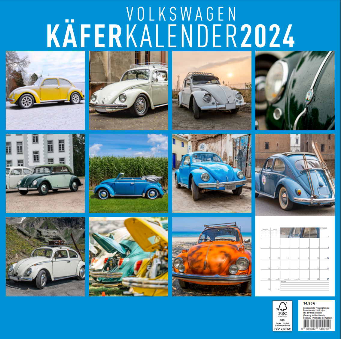 Volkswagen Bulli Bus T1 oder Käfer Kalender 2024 (Groß 70x50cm / Klein 30x30cm)