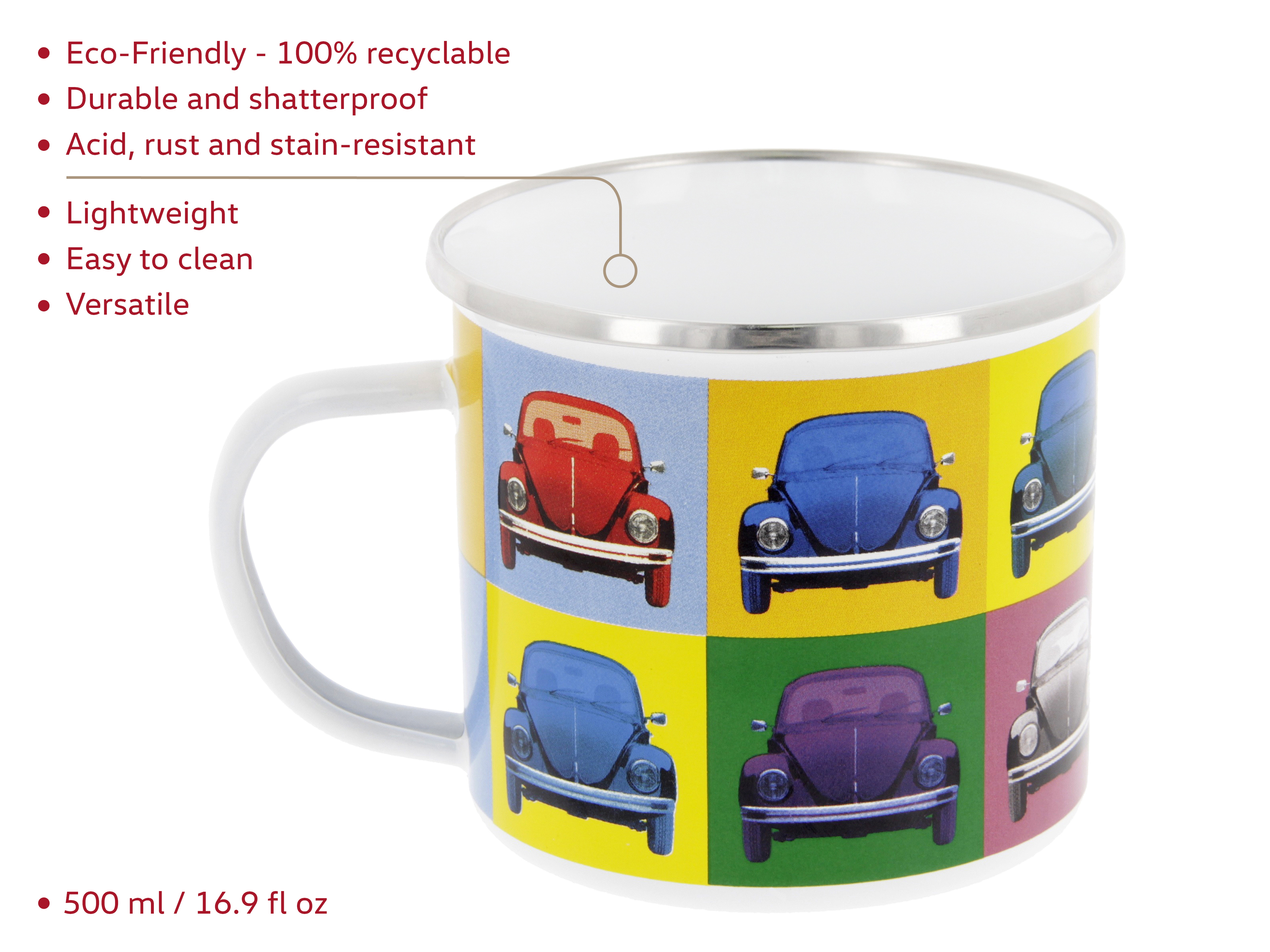 VW Beetle Enamel Mug 500ml - Multicolor