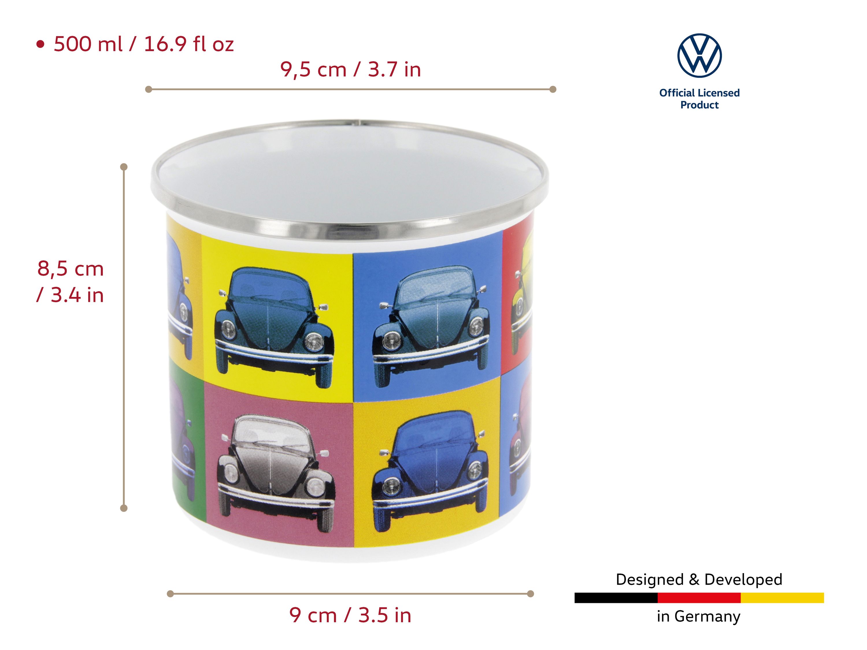 VW Beetle Enamel Mug 500ml - Multicolor