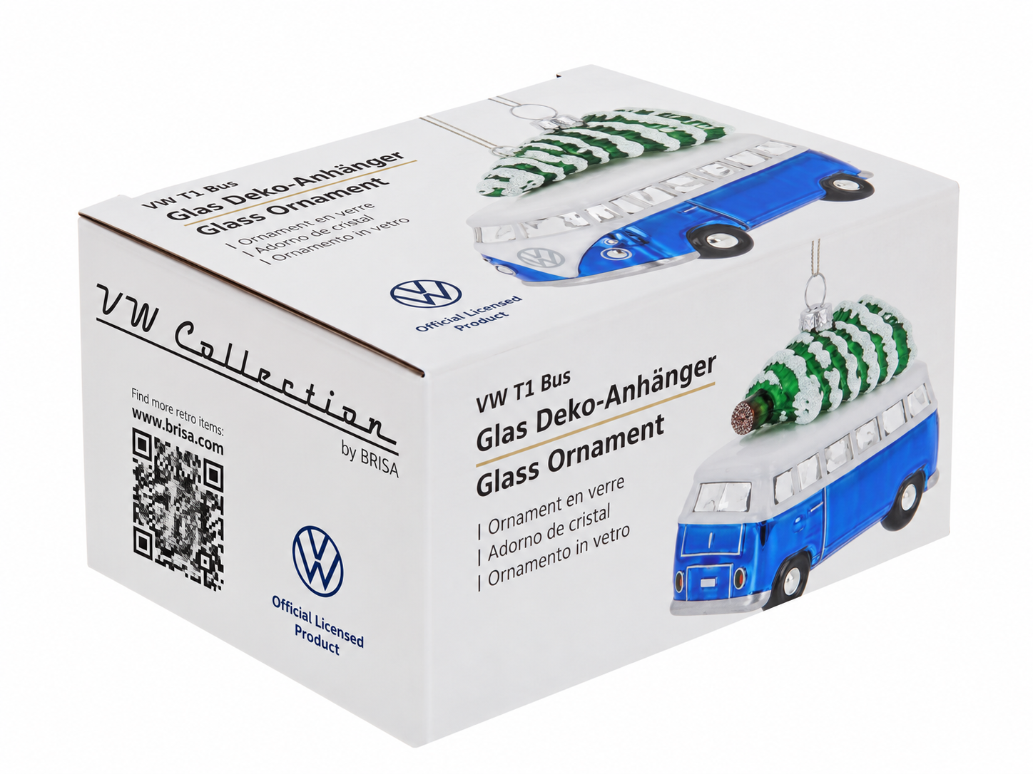VW T1 Bulli Bus decorative pendant & glass Christmas ornament in gift box